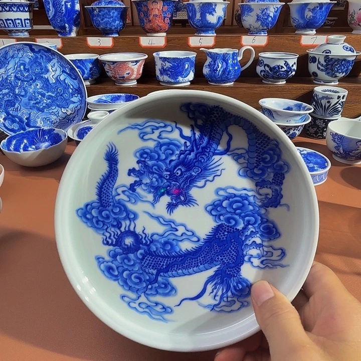 皆***喜青花手工手绘龙纹
