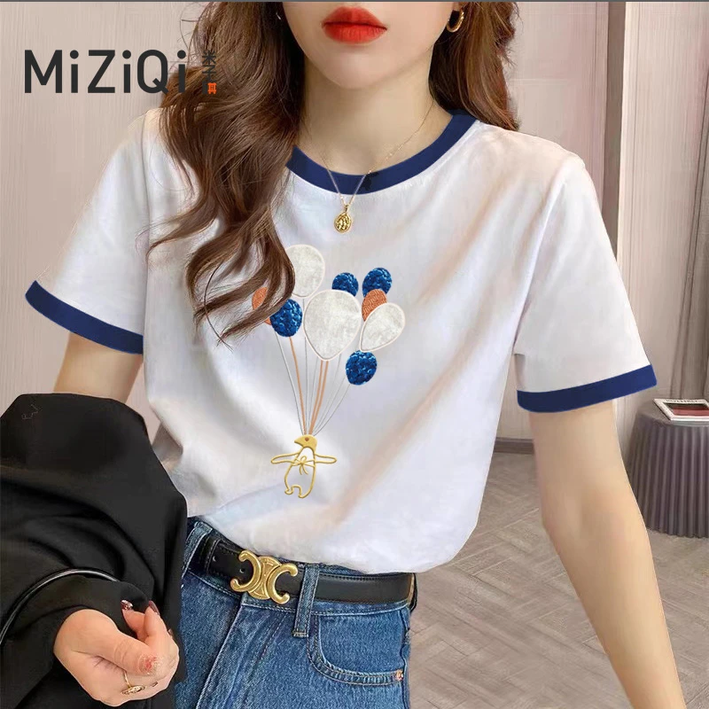 米子旗夏季上衣爆款时尚今年微胖短袖T恤显瘦遮肚子遮肉修身
