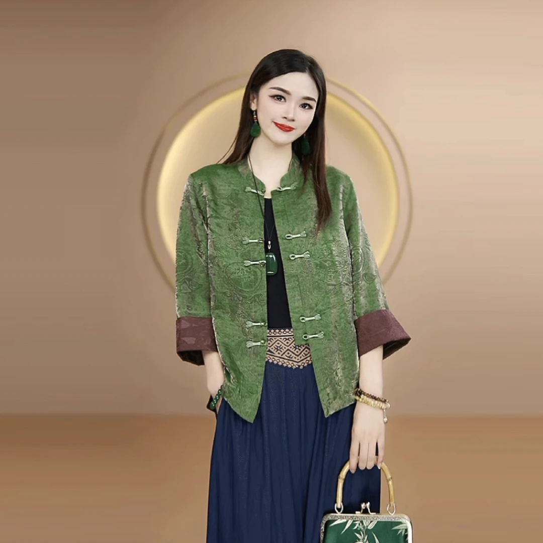 新中式国风开衫早秋款时尚气质提花高级感重工上衣159