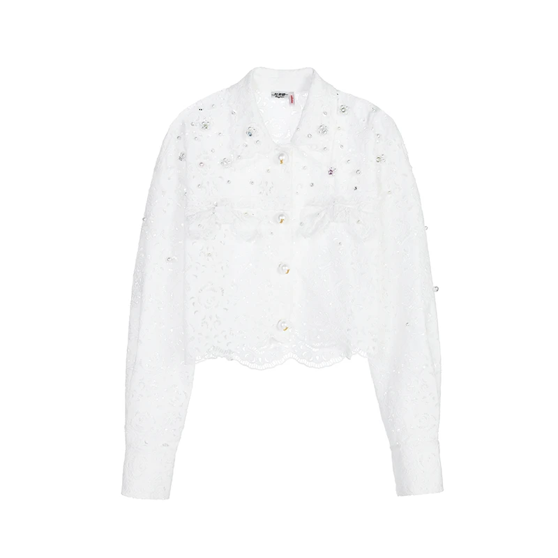LE FAME/拉飞姆2025夏季新品珠片装饰马德拉刺绣外套
