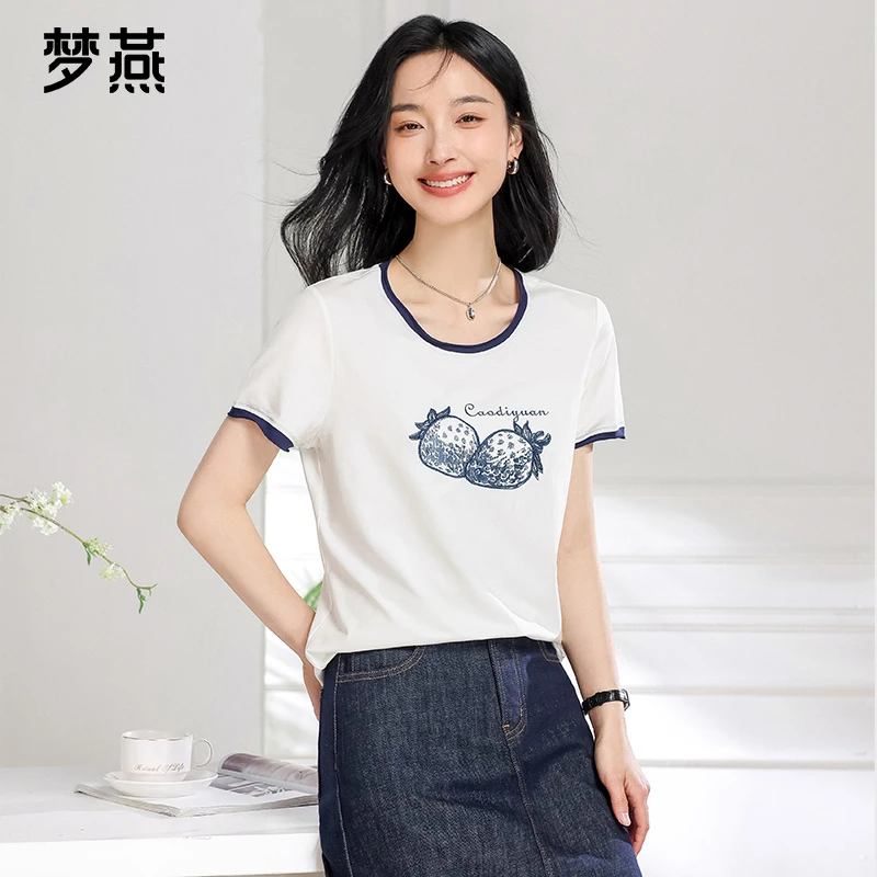 梦燕夏季女款时尚百搭气质印花T恤宽松休闲洋气舒适短袖BC01B5529
