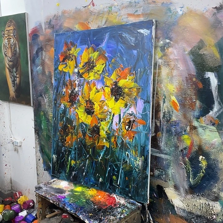 竖款向阳花挂画现代装饰画
