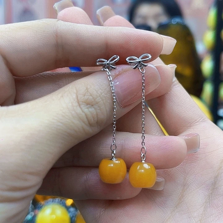 琥珀银S925镶嵌发饰耳环