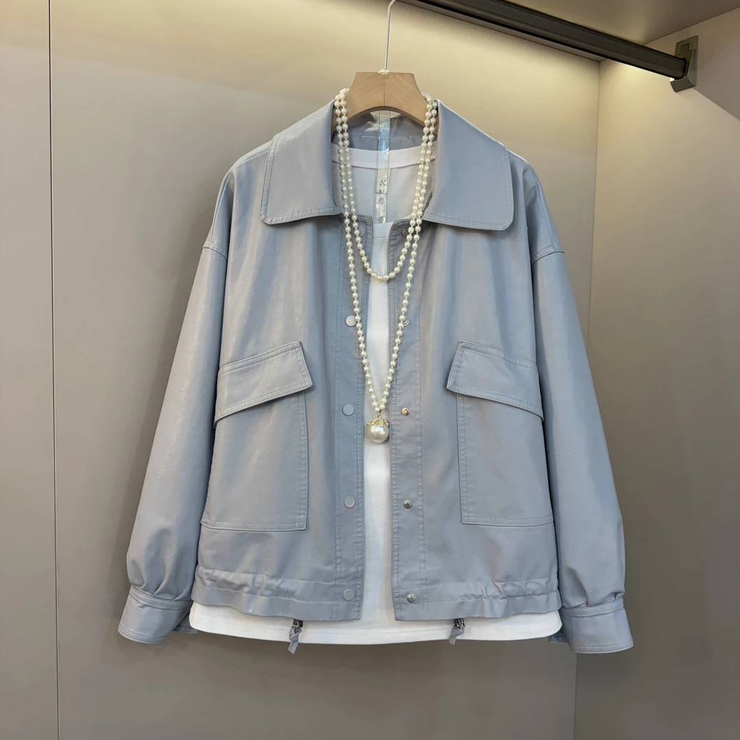 胖妹妹纯色简约休闲百搭时尚宽松潮流时尚百搭短款显瘦气质外套