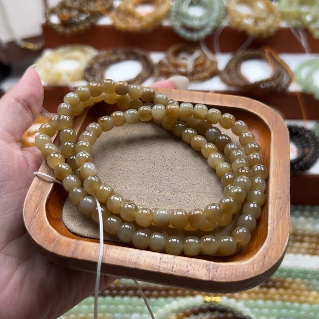 和田玉未镶嵌毛衣链珠串6*7mm