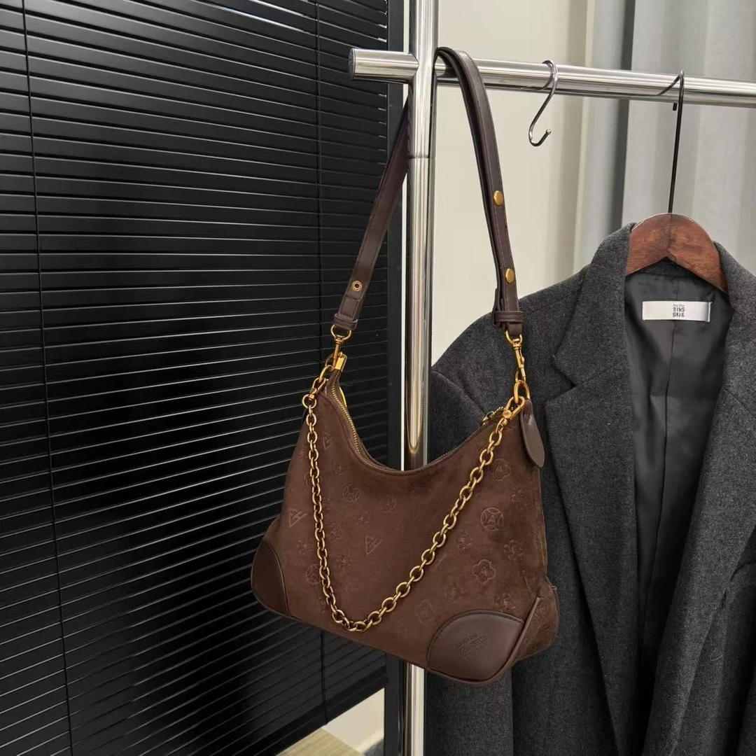 高级感女包单肩斜挎绒面女包小水桶包包【8020棕色-1】