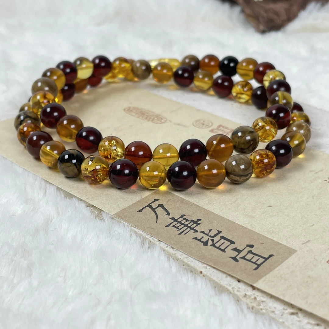 芷桦珠宝天然琥珀多宝8+mm妈妈链女神项链血珀翳珀根珀灵草珀花珀