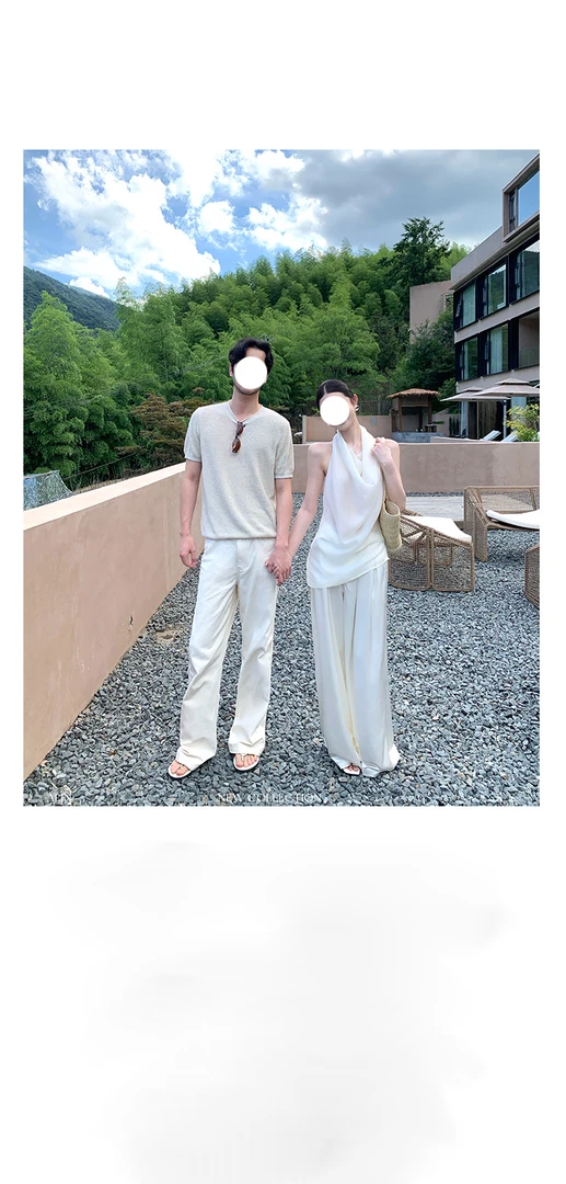 阿林AIN【海岛假日】荡领白色挂脖露背气质显瘦无袖上衣女