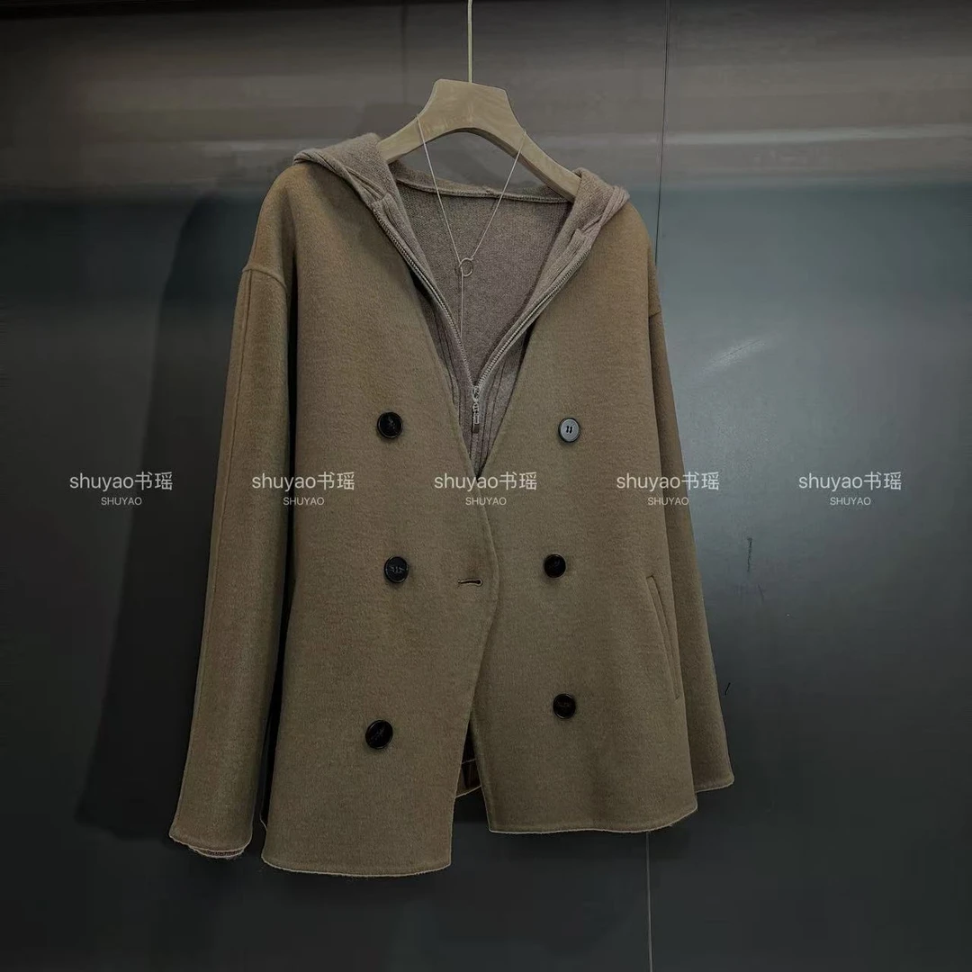 【100%羊毛】慵懒风冬通勤厚款羊毛外套百搭连帽休闲百搭女款大衣