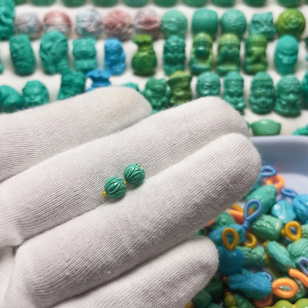 尺寸卡6雕刻莲花珠一对