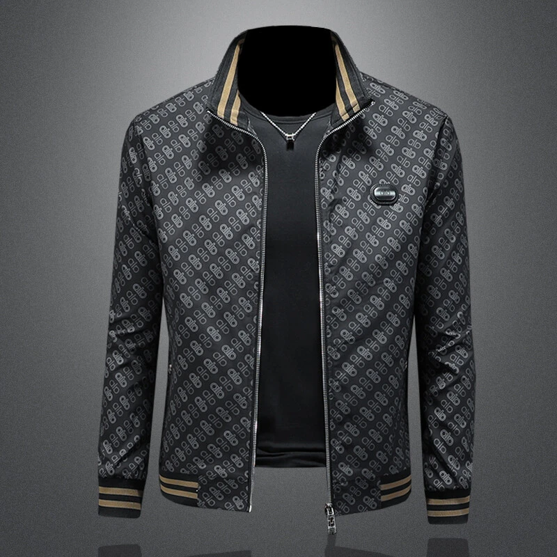 LEROLEHAR字母印花夹克男士韩版修身休闲外套欧洲站潮牌春秋季