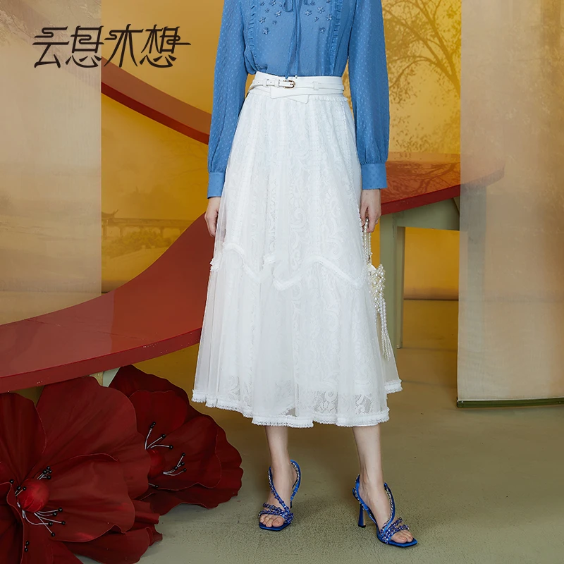 Ysimo-X云思木想新中式2024夏季新款蕾丝网纱百搭高腰半身裙11467