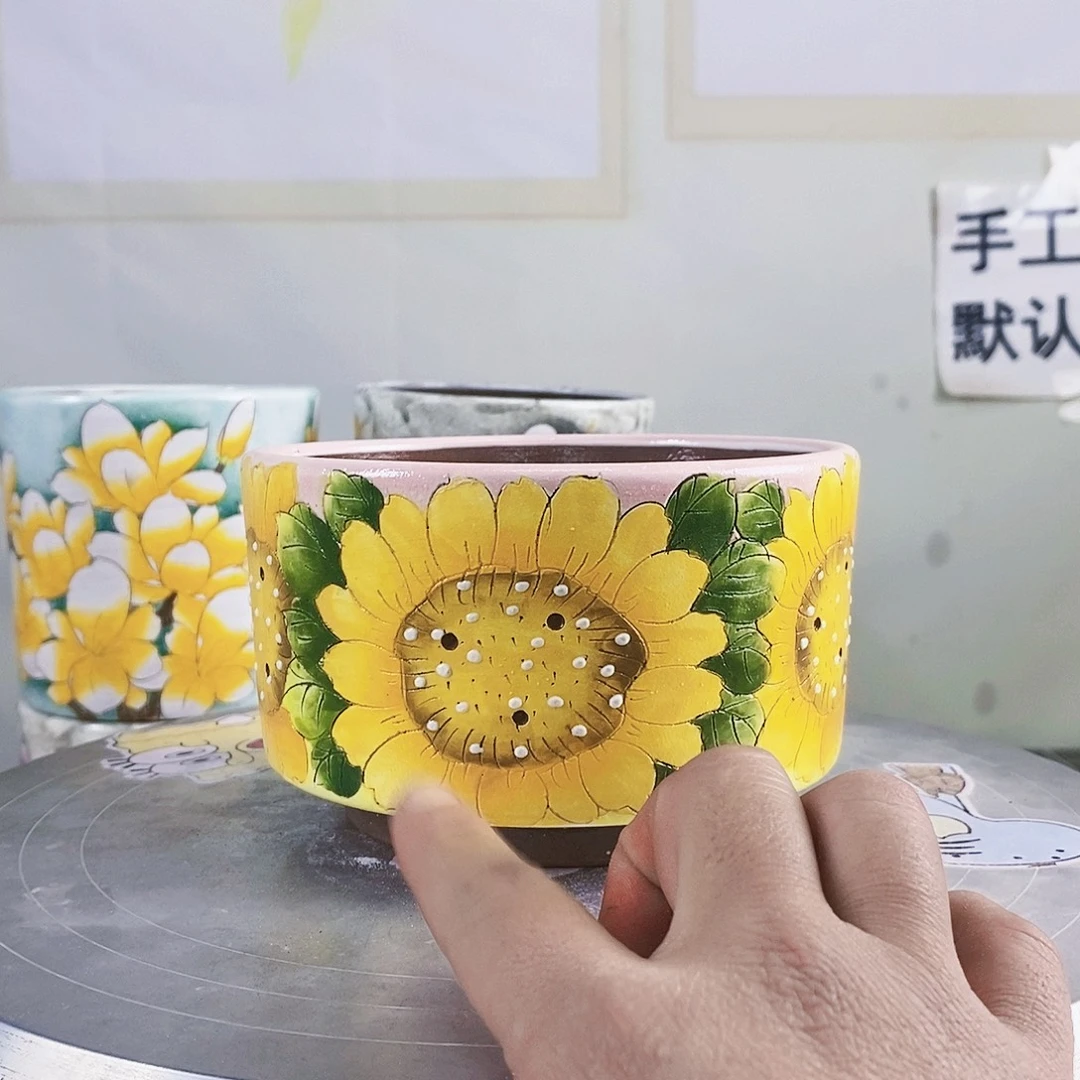 花盆紫砂手绘盆满28包邮