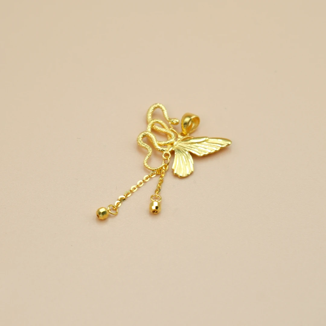 老庙足金999灵蛇与蝶吊坠老庙黄金女款项链金吊坠