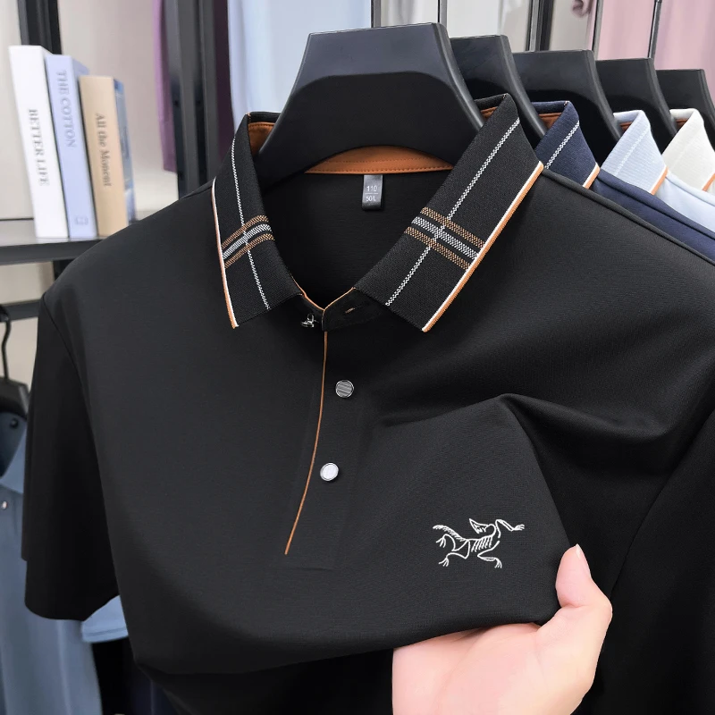 奥莱折扣鸟家款短袖polo衫男夏季新款柔顺免烫爸爸冰丝T恤上衣潮T