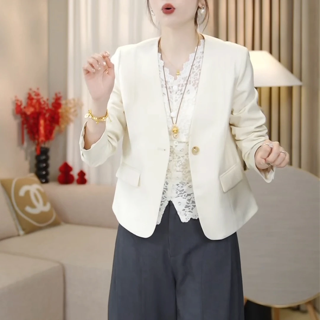 墨尔本西装~时尚百搭V领休闲西装外套女2025春秋新款短款西服上衣