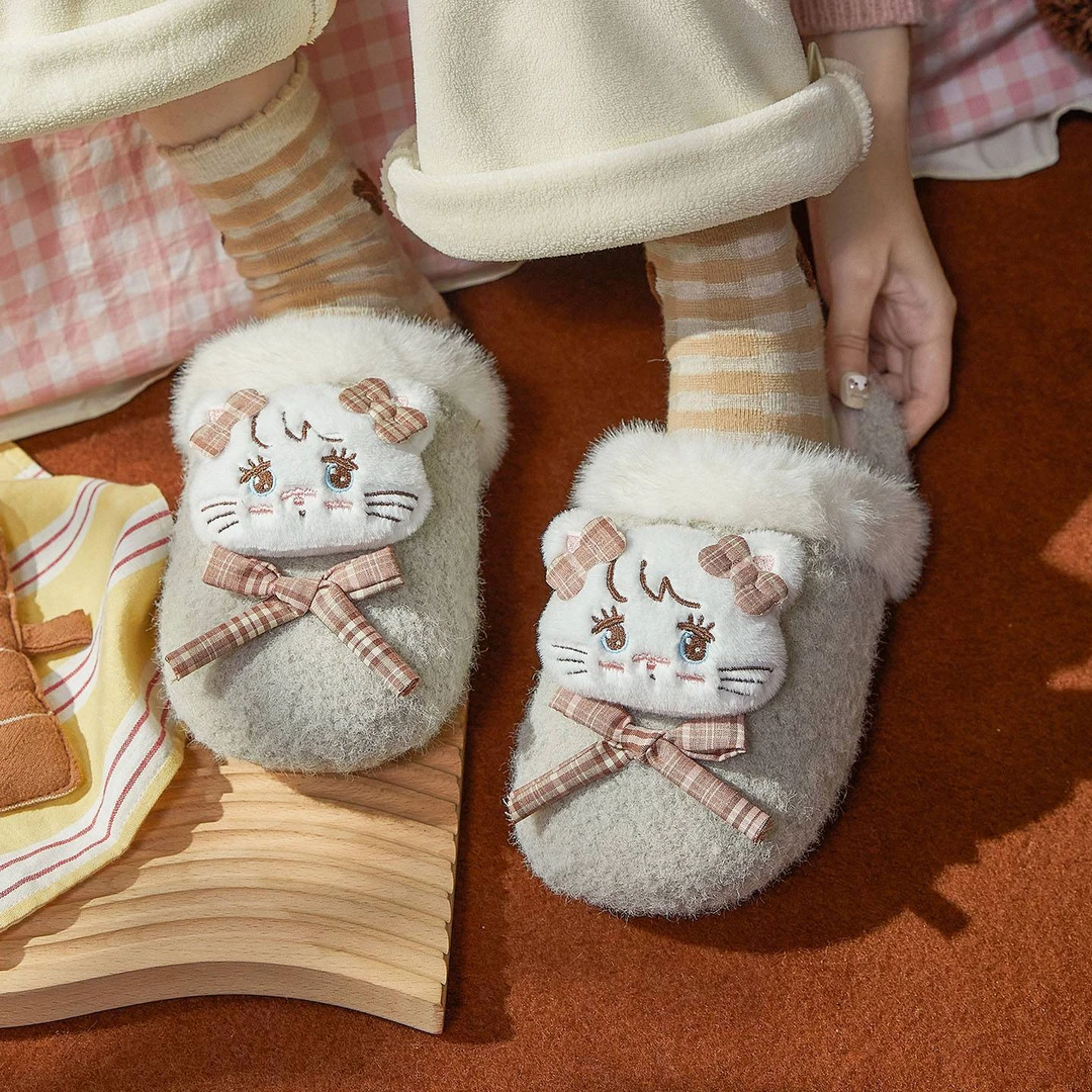 卡通可爱冬季新款柔软毛绒舒适女款棉拖鞋包头地板拖保暖加绒批发