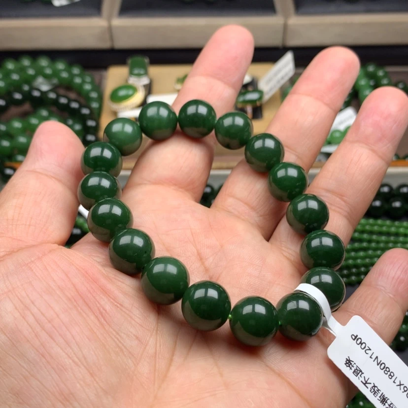 【闪购商品】未镶嵌手串和田玉（碧玉）菠菜12m m