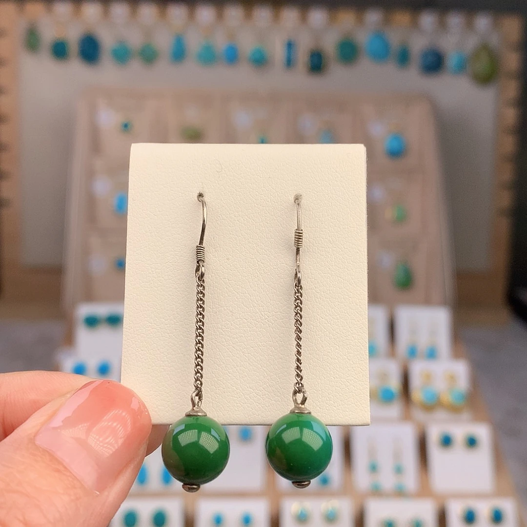 绿松石银S925镶嵌耳饰
