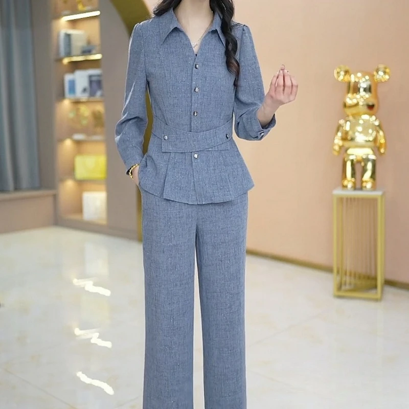 高档大气时尚套装2025春装新款轻职风收腰显瘦薄款休闲上衣休闲裤