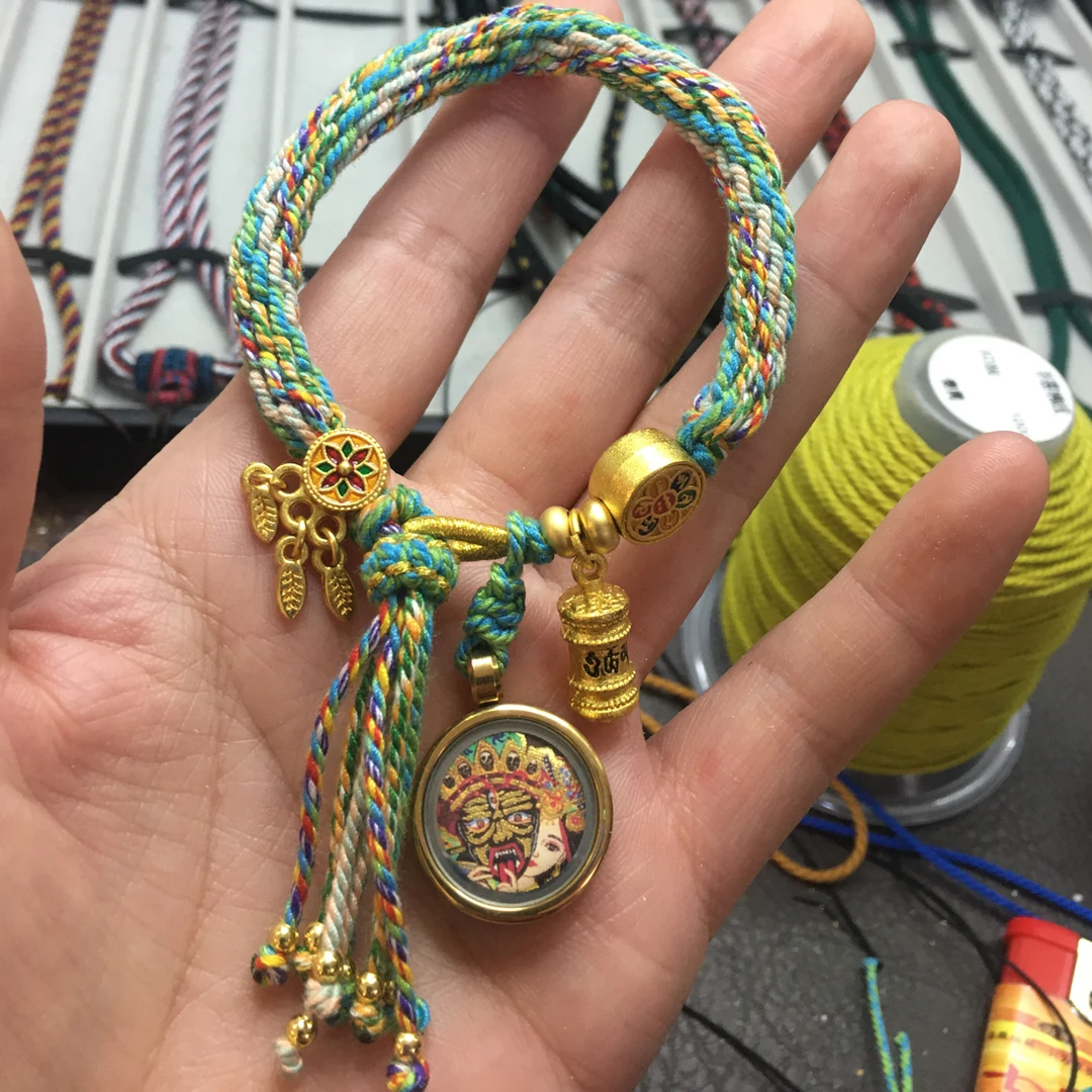 铜镀真金布艺手链 手工编织手绳