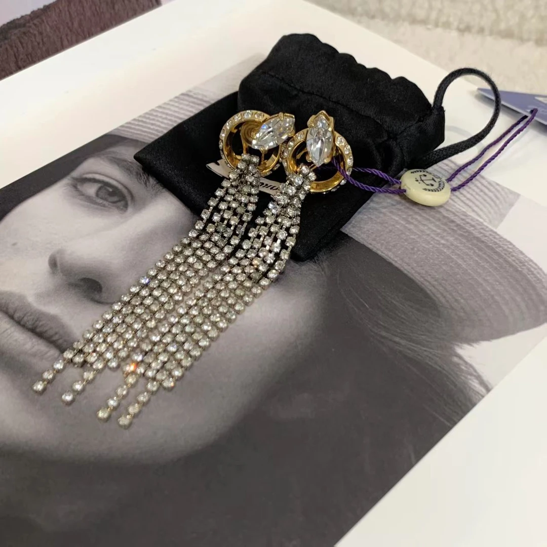 99新 MIU MIU/缪缪 壹臻/金色流苏水钻耳夹 25091191