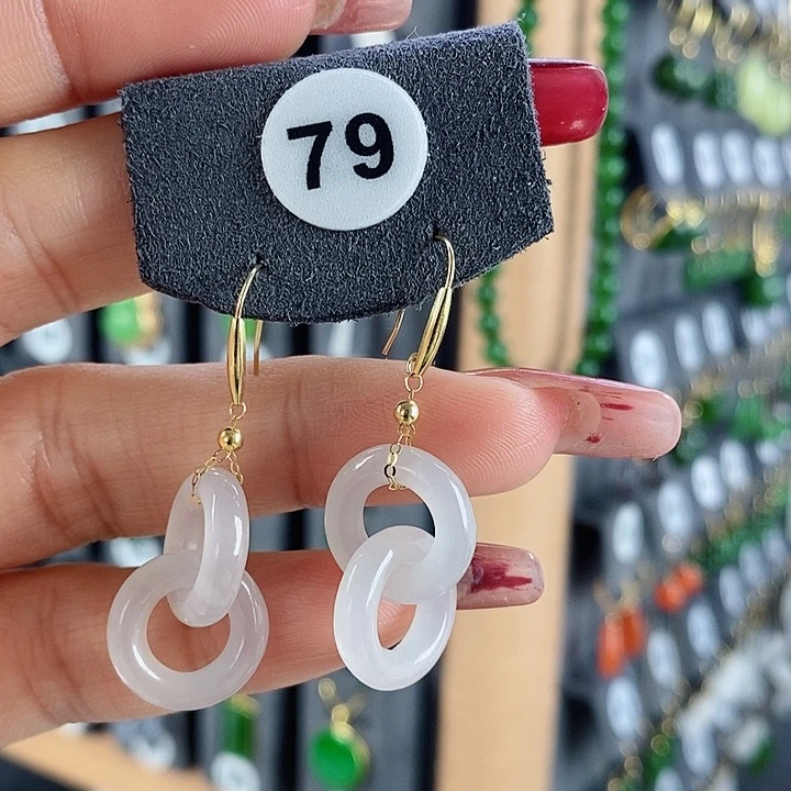 和田玉耳饰18K金镶嵌