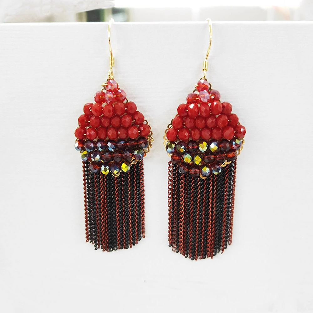 铜合金玻璃耳饰 民族风手工流苏耳环710