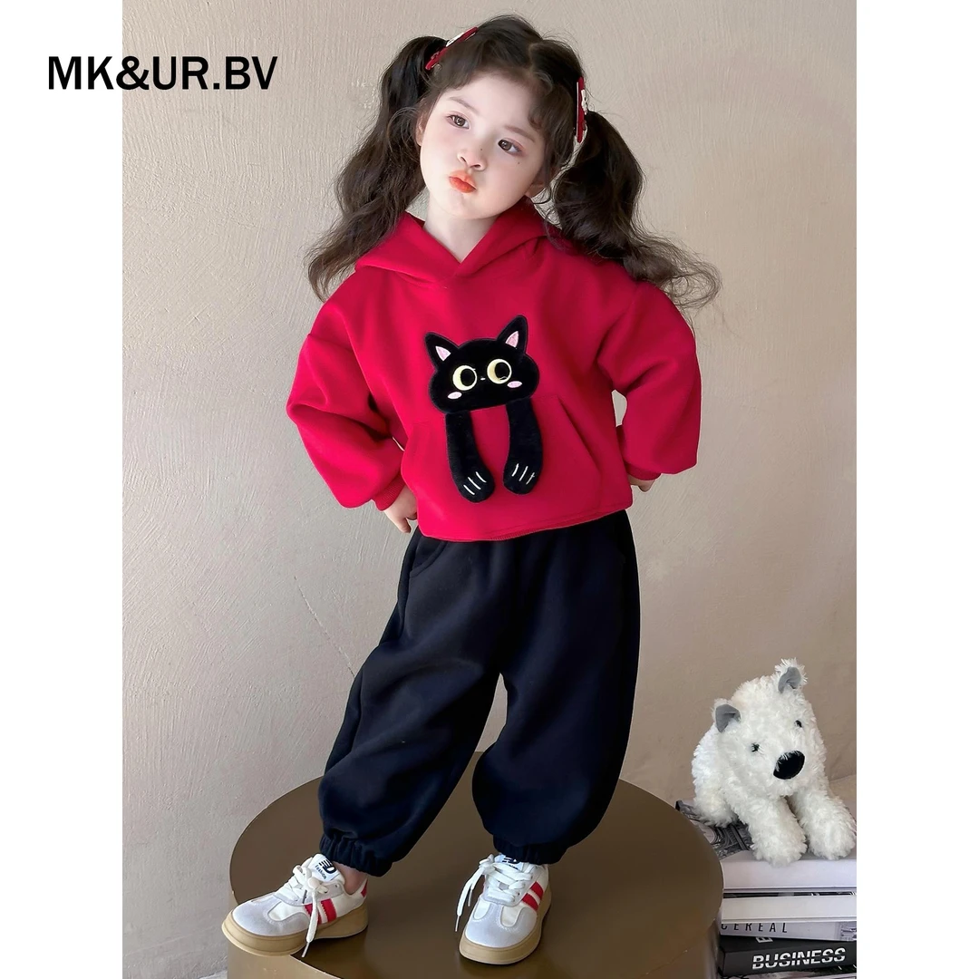 MK&UR.BV女童秋装连帽套装2025新款宝宝猫咪卫衣小女孩运动两件套