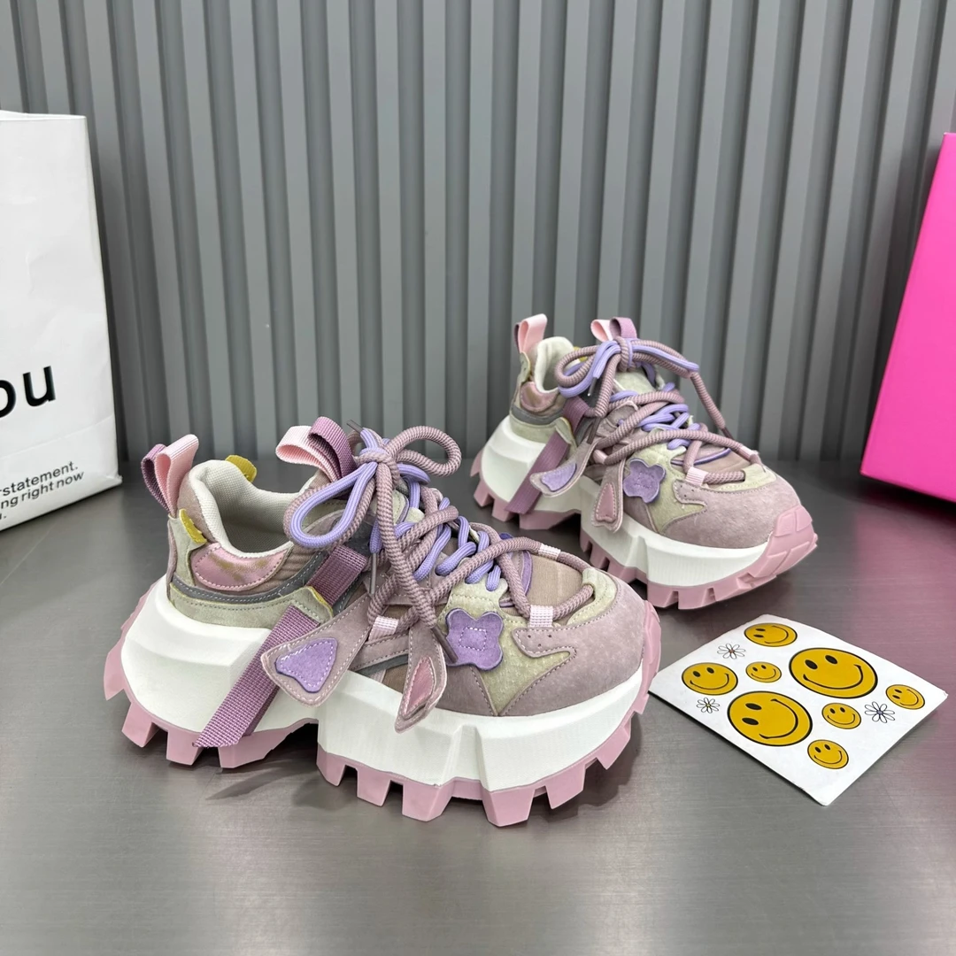 韩版小蛮腰拼色阿甘鞋2025春秋新款厚底增高时尚洋气老爹鞋休闲鞋