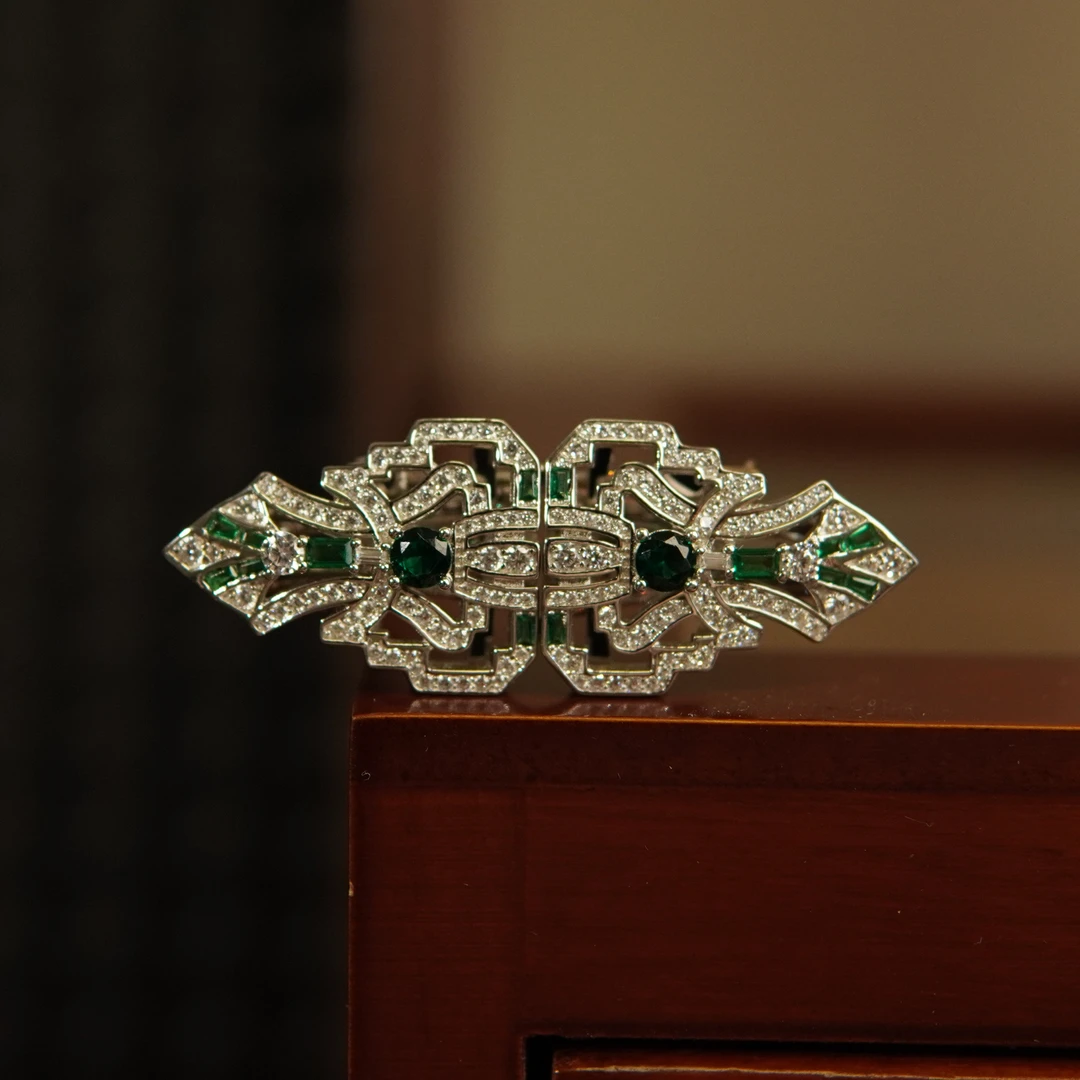 铜合金锆石胸针 92双夹胸针 Double clip