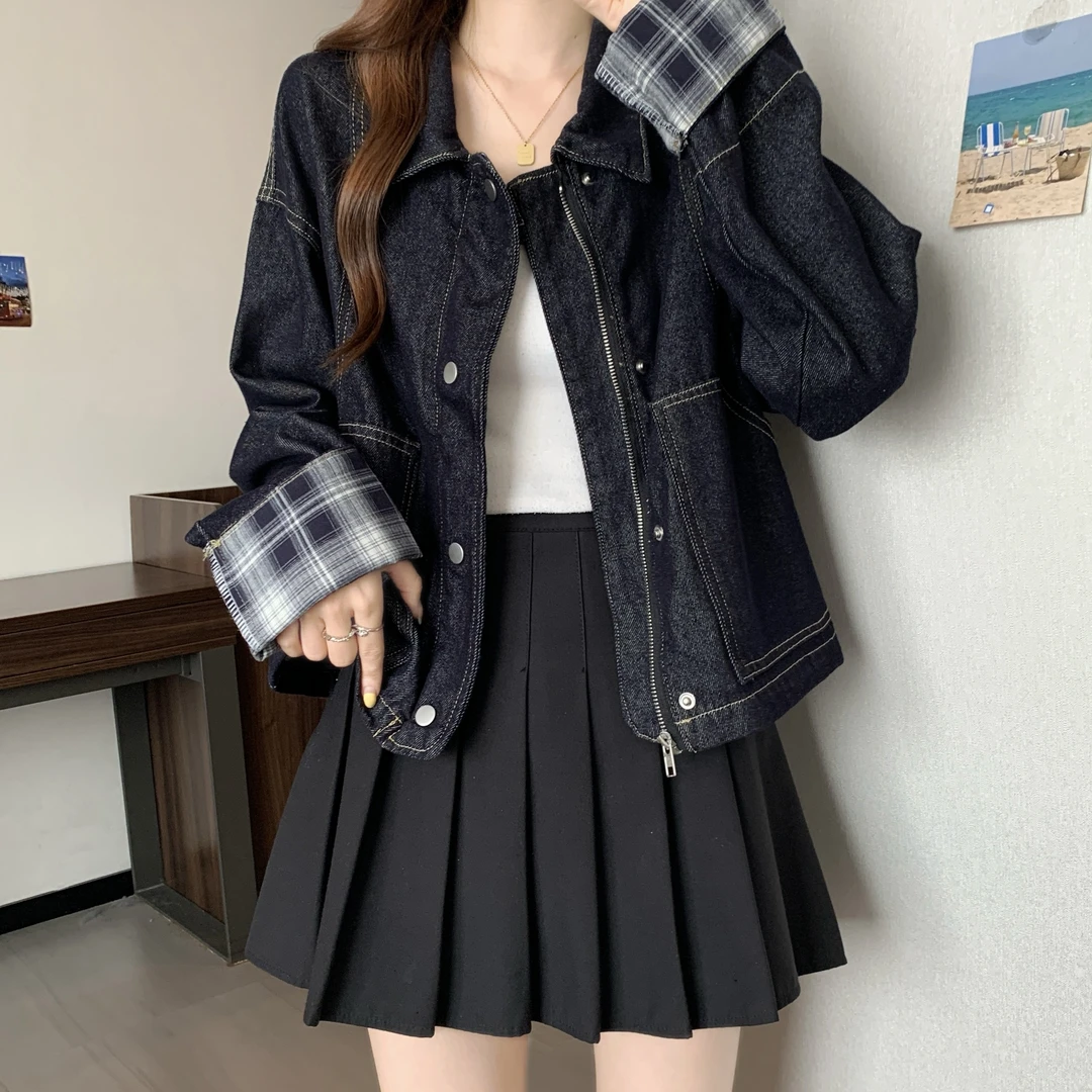 时尚气质大码女装秋季2025新款港风复古牛仔外套胖MM舒适上衣开衫