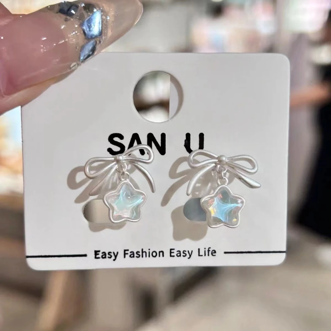 合金耳饰 小红书同款五角星耳环森系甜美设计百搭感蝴蝶结耳钉