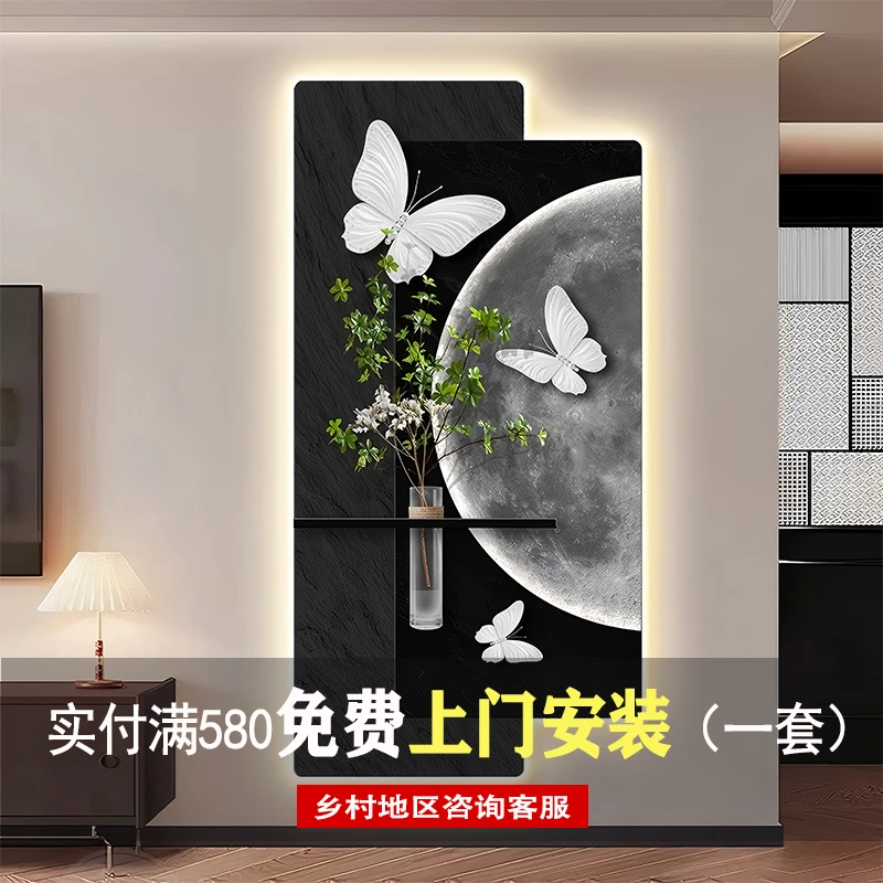 客厅大气感水培绿植画轻奢玄关装饰画2025年砂岩挂画正对门壁画