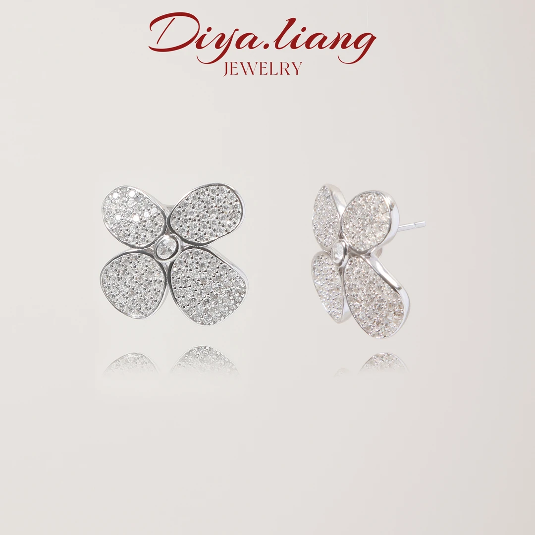 925银耳饰 梁雅帝新品【冰雾蝴蝶四叶宝相花】设计款气质纯银耳饰