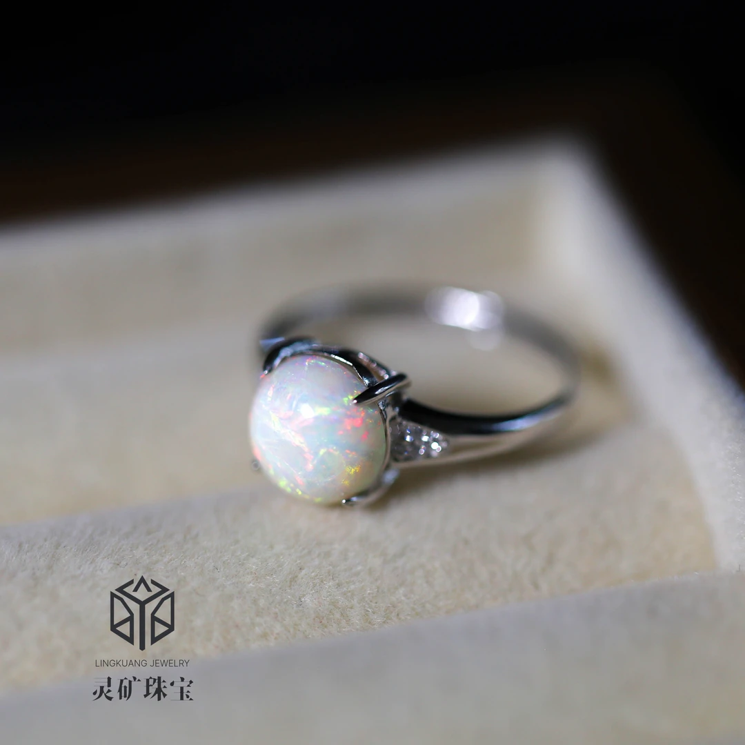 天然晶质欧泊 高级感925银戒指 女士大气高雅礼物