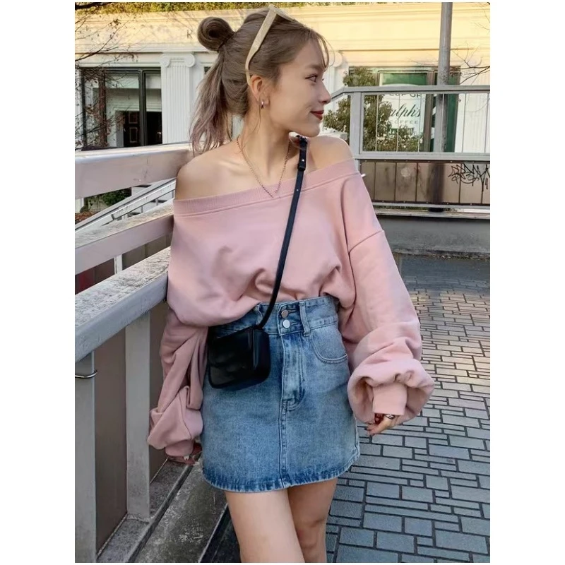 【强哥外贸】 G 春季新款 休闲日常风百搭宽松显瘦露肩卫衣