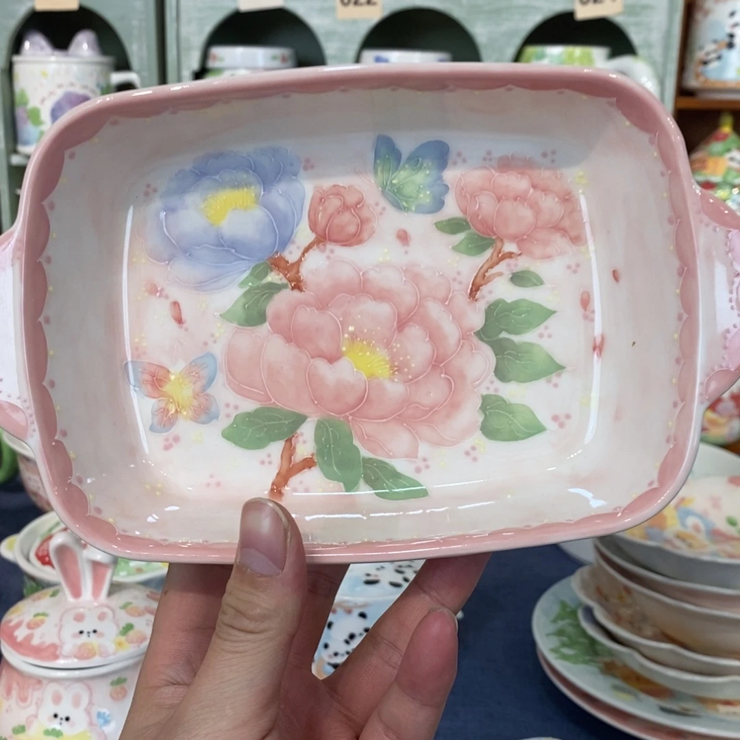 瓷片牡丹花微瑕盘子