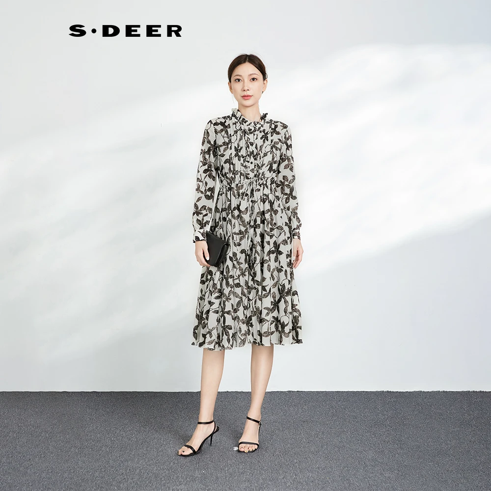 【丽公主】圣迪奥碎花时尚印花优雅长袖连衣裙S241Z1420