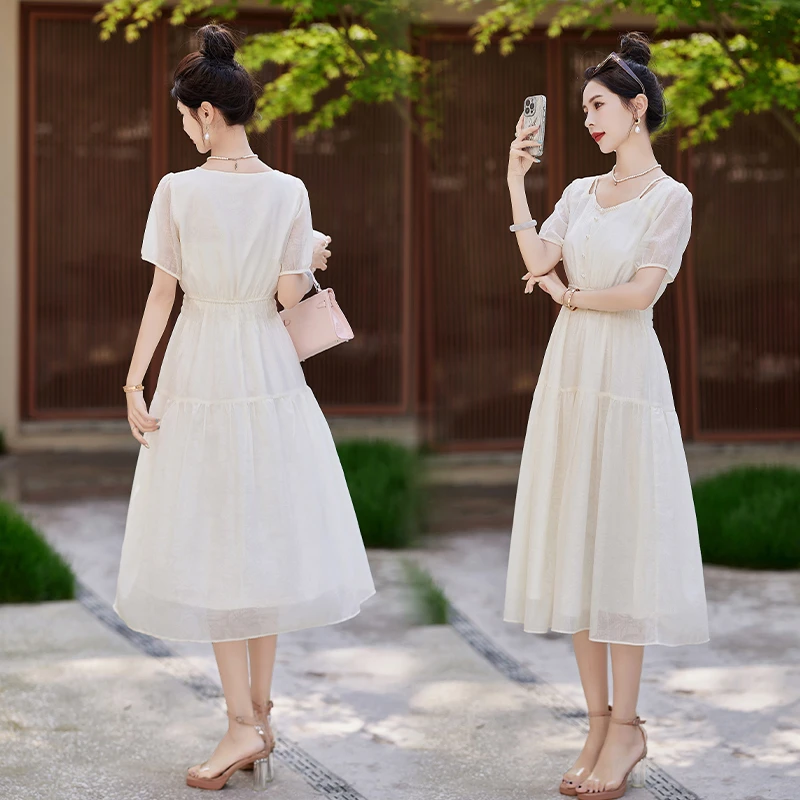 2024夏装新款时尚气质修身中式连衣裙可爱甜美