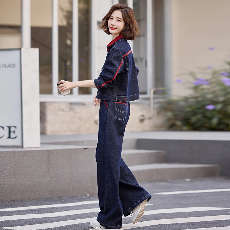 酷飒工装风牛仔套装女2025春装新款时髦欧美风短外套阔腿裤两件套