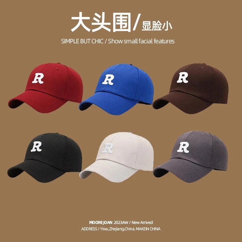 棒球帽子男女情侣春夏天遮阳防晒鸭舌帽韩版学生字母R太阳帽百搭
