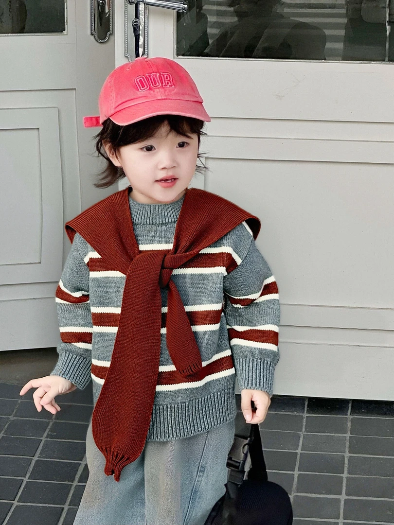 条纹套头毛衣马甲女童洋气宝宝韩版幼儿冬季小童秋冬男童休闲