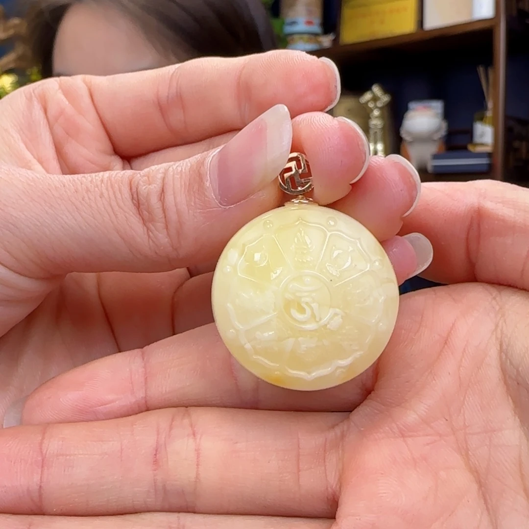 蜜蜡颈饰18K金镶嵌111111111