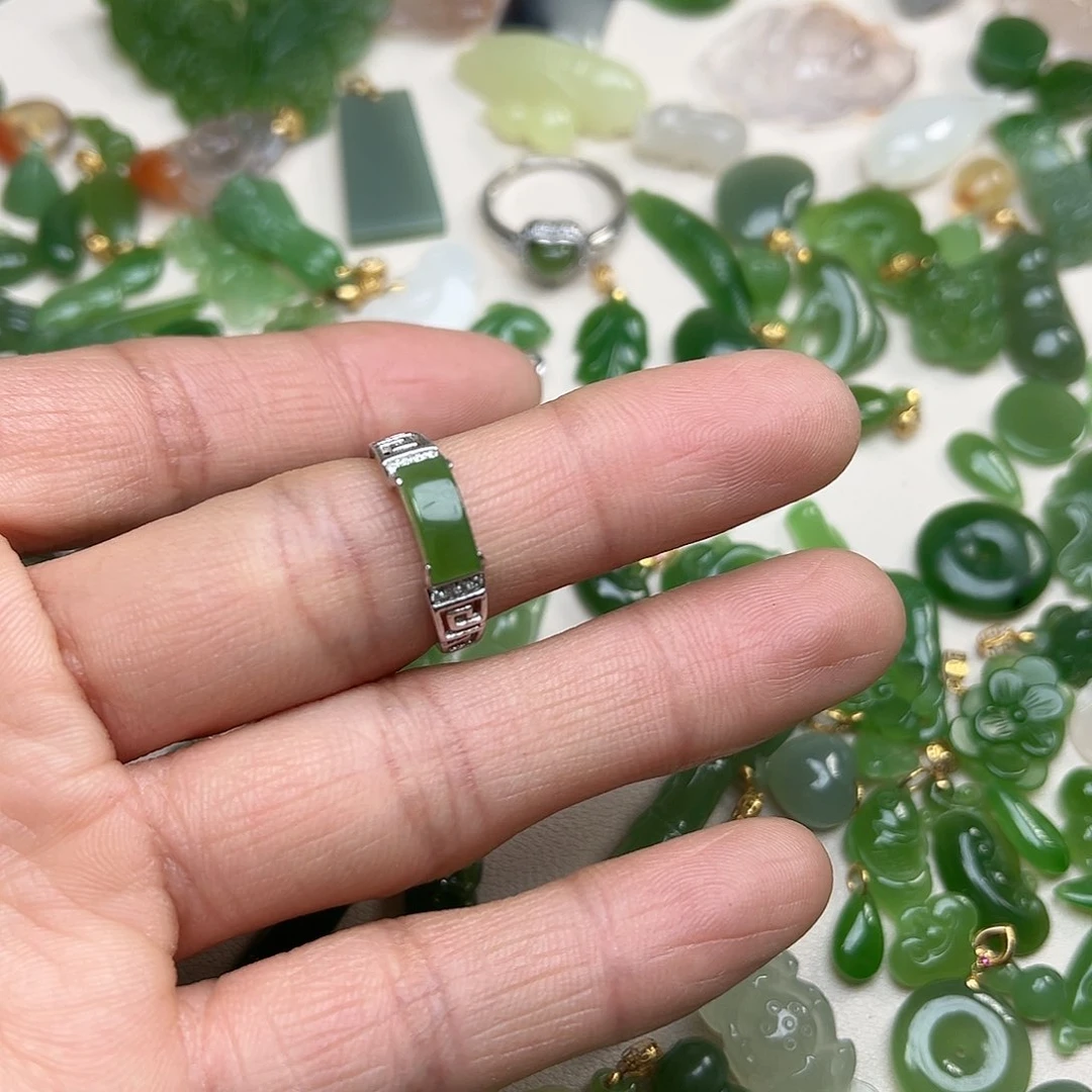 和田玉（碧玉）戒指银S925镶嵌❤️****