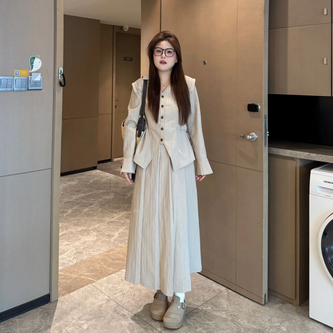 南岛风大码女装抽绳衬衫上衣秋季胖mm宽松显瘦半身裙套装ZYY1427
