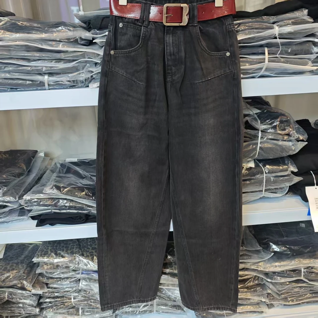 H690香蕉裤水洗直筒宽松黑色老爹裤牛仔裤复古泼漆阔腿裤常规裤子