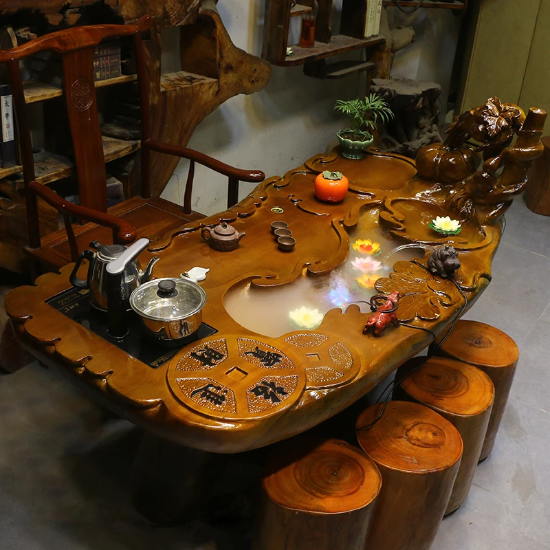 根雕茶台整体树根楠木茶桌椅组合茶几家具木雕树桩HC10660