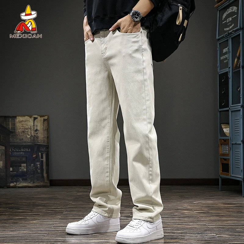 Mexican/稻草人美式潮牌直筒牛仔裤男款春季宽松工装裤子阔腿长裤