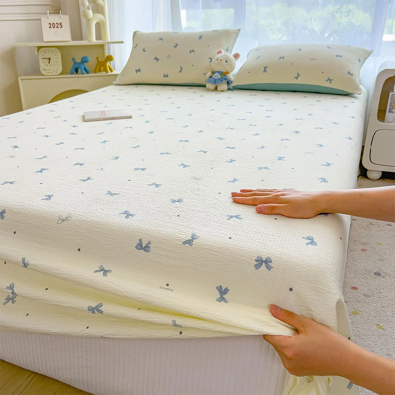 夏季双层纱床单单件裸睡印花小清新被单枕套三件套学生宿舍单双人